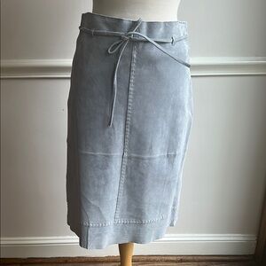 New Frontier (Neiman Marcus) Gray Leather Suede Tie waist midi Skirt 6 EUC